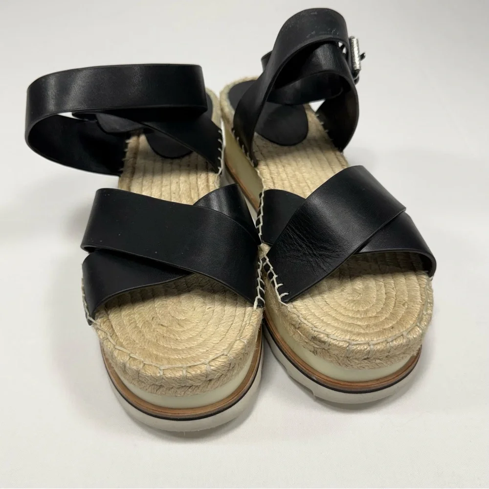 Boho Marc Fisher Black Leather Platform Espadrille Sandals Size 10